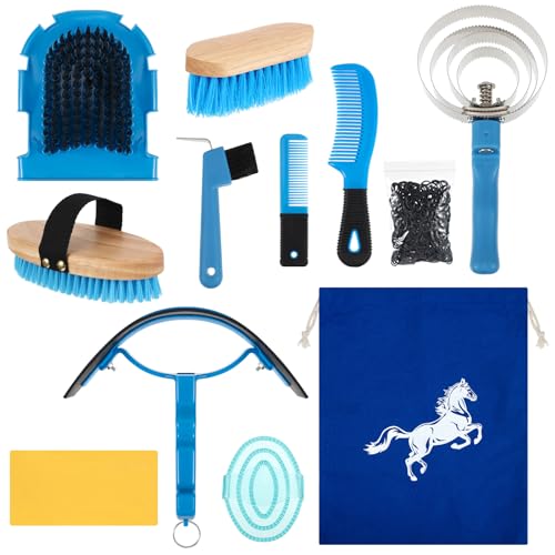 Abbylike 12 Pieces Horse Grooming Kit Equine Care Brushes,Blue - color: Blue