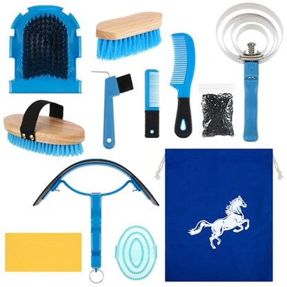 Abbylike 12 Pieces Horse Grooming Kit Equine Care Brushes,Blue - color: Blue