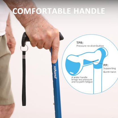 REHAND Walking Cane for Men & Women - Foldable, Adjustable, Lightweight, Self Standing Pivot Walking Cane, Soft Handle Grip, with Travel Bag, Walking Sticks for Seniors & Adults - color: Blue