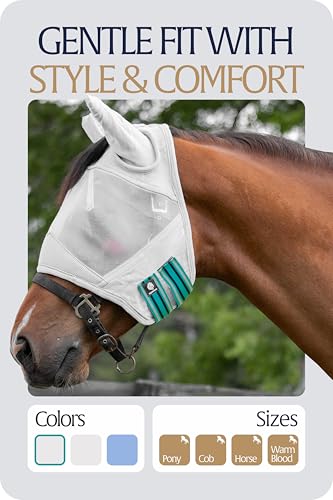 Equinavia Algard Soft Mesh Horse Fly Mask with Ears, 45 SPF UV Protection - color: Light Blue, size: Warmblood
