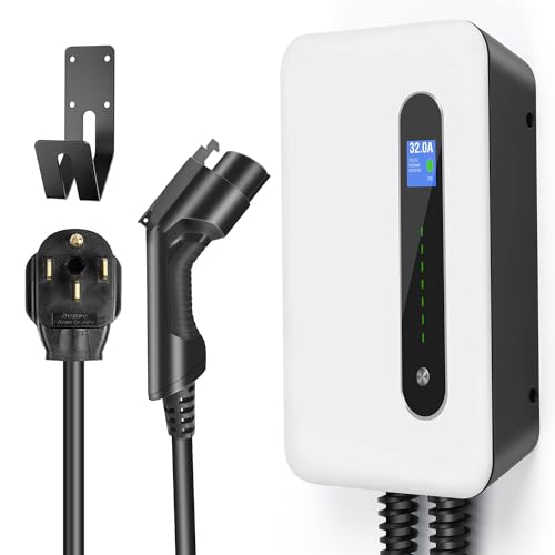 32A 7.68KW EV Charger Level 2 Station, NEMA14-50 20ft Wall Electric Vehicle Charging Station for Electric and Hybrid Vehicles - size: 32A