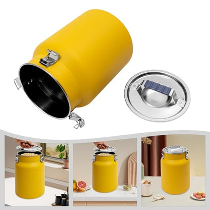 DYNAMI 3.2Gal Stainless Steel Airtight Canister,Large Metal Food Storage Container,Stainless Steel Bucket Milk Can Milk Jug With Lid&Handle, for Kitchen Rice Flour Coffee Bean (Yellow) - color: Yellow