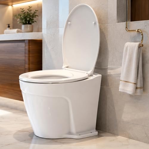 SEAFLO Deluxe Flush Freshwater Electric Marine Toilet - Fresh Water Rinse, 12V, w/ 4-way Flush Panel, Smart Flushing System, Ceramic Bowl, Soft Close Seat, Quiet Flush, Macerator Pump, 4 Year Warranty - style: 12V Deluxe Flush - Fresh Water Rinse - Soleno