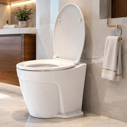 SEAFLO Deluxe Flush Freshwater Electric Marine Toilet - Fresh Water Rinse, 12V, w/ 4-way Flush Panel, Smart Flushing System, Ceramic Bowl, Soft Close Seat, Quiet Flush, Macerator Pump, 4 Year Warranty - style: 12V Deluxe Flush - Fresh Water Rinse - Soleno