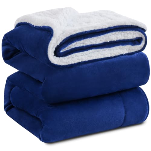 KAWAHOME Sherpa Fleece Twin Size Blanket for Bed, Extra Warm Heavy Thick - color: Navy Blue, size: Twin ( 66" X 90" )