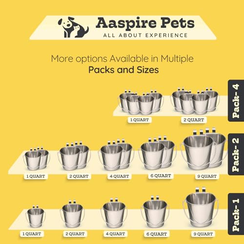 6 Quart Stainless Steel Flat Sided Bucket with Dual Hooks | 2 Pcs Food & Water Bowl for XL Dog Goat Cattle Horse & Livestock | Fits kennel Crate Cages Farm Hanging Pet Pail | Multipurpose - size: 6 Quart (Pack of 2)