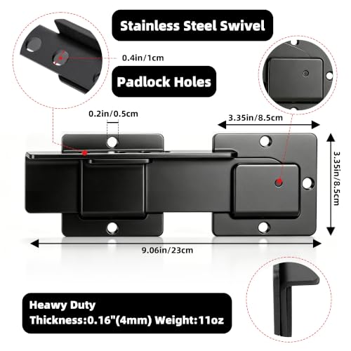 BURMONG 9" Reversible Door Latch with Padlock Hole,Heavy Duty 4mm Aluminum Alloy Adjustable Door Latch for Sliding and Swing Doors, Garages, Sheds, Barn Doors, Wooden Fences, Outdoor Gates