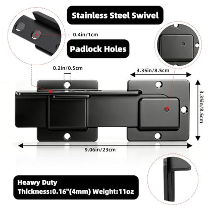 BURMONG 9" Reversible Door Latch with Padlock Hole,Heavy Duty 4mm Aluminum Alloy Adjustable Door Latch for Sliding and Swing Doors, Garages, Sheds, Barn Doors, Wooden Fences, Outdoor Gates