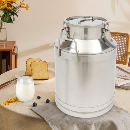 DYNAMI 13.2Gal Stainless Steel Milk Bucket With Sealing Lid and Carry Handle,0.04inch Thickened Stainless Steel Milk Can Large Liquid Container Storage,for Wine, Oil Storage Transport (50L/13.2Gal) - size: 50L/13.2Gal