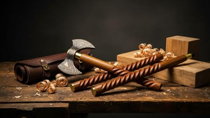 Handmade Solid Brass Head Handle Vintage Style Antique Wooden Walking Stick Cane Gift (3 Fold Wooden Walking Cane) - style: Double axe walking handle stick