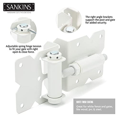 Self Closing Gate Hinges Heavy Duty, 90 Degree Adjustable, 4Pcs - color: White(2pcs)