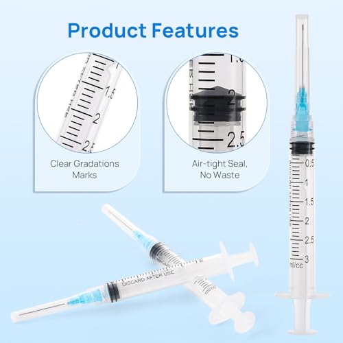 JMU 100 Pcs Dental Irrigation Syringes 3cc with 23G - size: 3ML 23G