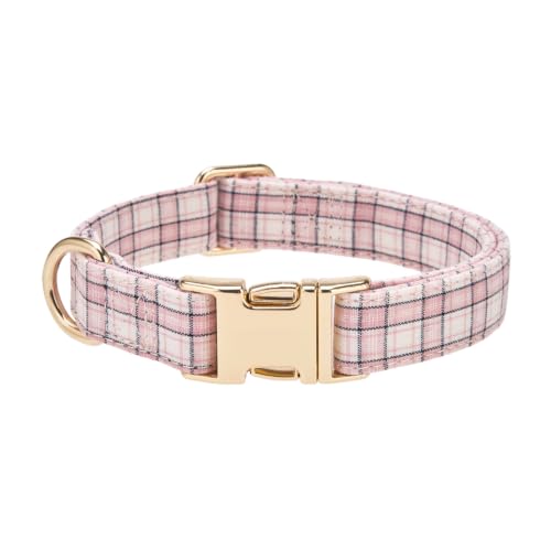 Cotton Plaid Dog Collar with Metal Buckle for Small Dogs (Pink) - color: Blush Plaid, size: Small