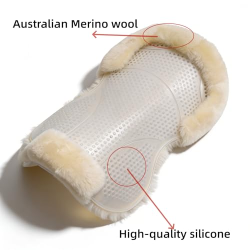 Wool &Silicone Saddle Pad, Comfortable and Breathable Wool Gel Equestrian Riding Saddle Pad, Anti-Slip with Double Shock Absorption, Universal English/Western Riding Saddle Pad - color: Transparent ivory white