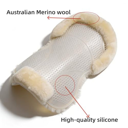 Wool &Silicone Saddle Pad, Comfortable and Breathable Wool Gel Equestrian Riding Saddle Pad, Anti-Slip with Double Shock Absorption, Universal English/Western Riding Saddle Pad - color: Transparent ivory white