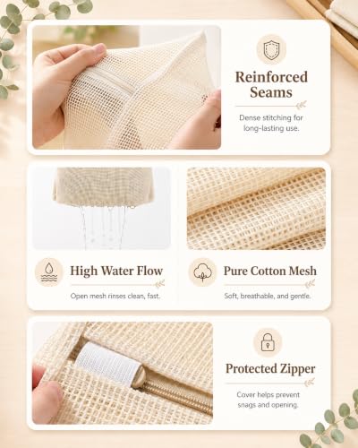 Mesh Laundry Bags for Delicates 6 Pack – Pure Cotton Breathable Zippered Delicate Wash Bags for Washing Machine, Lingerie, Bra, Clothes, 3 Sizes (2 each): (7.9"x11.8", 11.8"x15.7", 15.7"x19.7") - size: (S+M+L)-2PCS