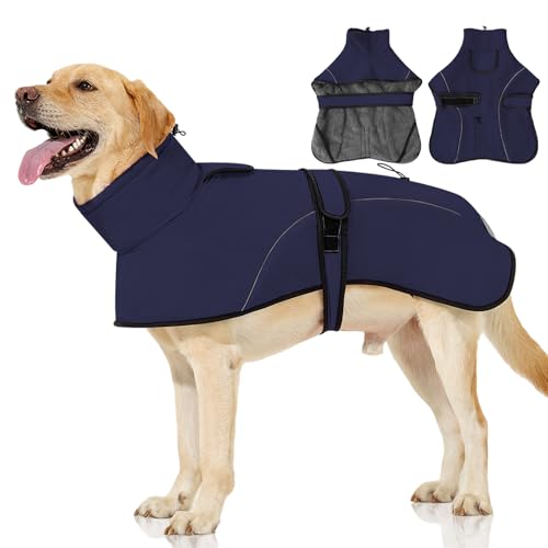 Dotoner Waterproof Dog Coat Warm Fleece Lined Jacket Reflective Winter Pet Apparel for Small Medium Large Dogs with Leash Opening Adjustable Neck & Tail Drawstring - color: Blue, size: Medium