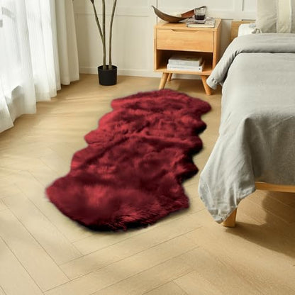 duduta Burgundy Faux Sheepskin Runner Rugs 2x6 ft, Fluffy Fur Couch Covers - color: Burgundy, size: 2' x 6'