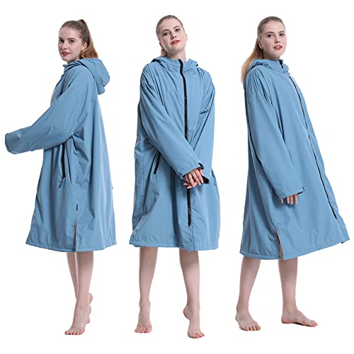 Oksun Waterproof Swim Parka: Windproof Sherpa Fleece Lined Surf Poncho - color: Sherpa Lining, Blue