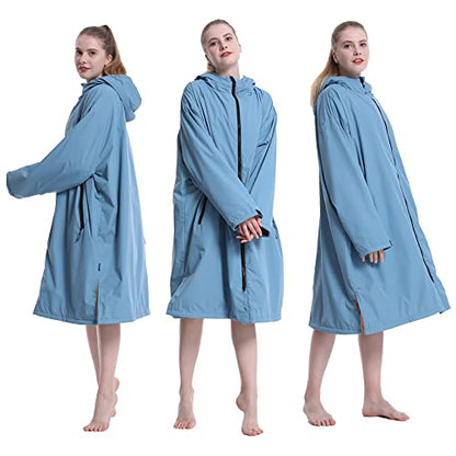 Oksun Waterproof Swim Parka: Windproof Sherpa Fleece Lined Surf Poncho - color: Sherpa Lining, Blue