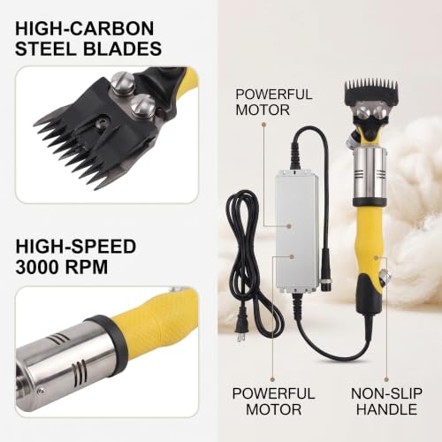 Marhynchus Electric Sheep Shears, 3000RPM High Speed Carbon Steel Electric Wool Clipper for Sheep Goats Alpacas Llamas, with Anti Slip Handle (US Plug 110V)