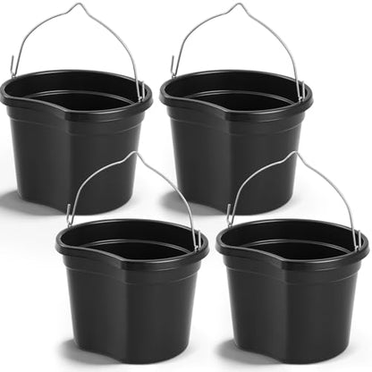 Marsui 4 Pcs Horse Feeder Bucket with Hook, 8.5 Quart Plastic, Black