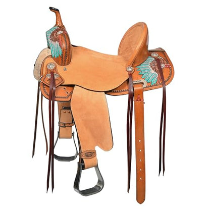 HILASON Flex Tree Western Saddle Tan Barrel Trail Horse - size: 17 In