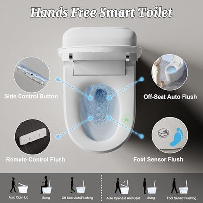 Smart Bidet Toilet with Tank Foam Shield Dual Auto Flush/Lid&Seat | Foot Sensor UV-C light Electric Modern One Piece Toilet for Bathroom with Siphon Dual Flush 0.8/1.2 GPF MAP 1000g - color: Snow White