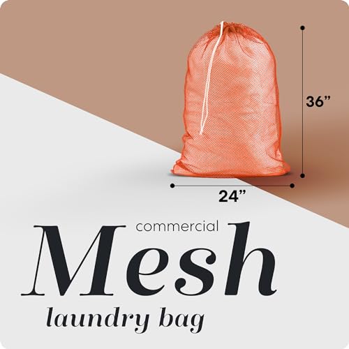 Handy Laundry Mesh XL Laundry Bag 24"x36", Heavy Duty Drawstring, Orange - color: Orange