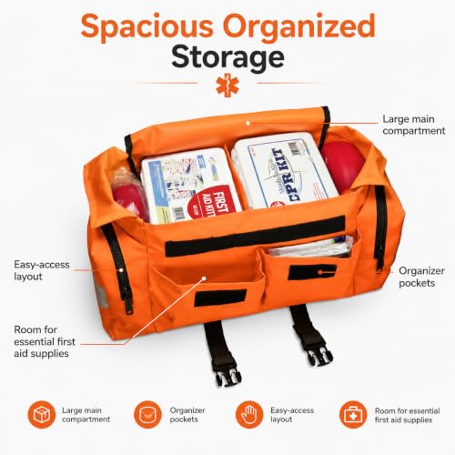 NOVAMEDIC Empty First Responder Bag, 15"x9"x8", Trauma First Aid Carries w/Multi Compartments for EMTs, Paramedics, Emergency and Medical Supplies Kit, Lightweight and Durable, Orange