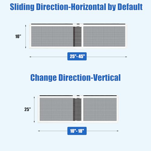 4 Pack Expandable Window Screen, 2 Way Sliding Adjustable Window Screen, Horizontal (10" H x 25" - 45" W), Horizontal and Vertical Adjustable, Durable Replacement Screen for Window, Window Screen Mesh - size: 10"H x 25"-45"W