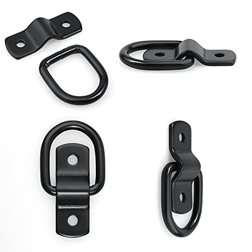 12 Pack D-Ring Tie Downs, 1/4" Anchor Lashing Ring for Loads on Trailers | RV Campers Vans ATV SUV Boats Motorcycles etc Vehicles, Heavy Duty Tie Down with Mounting Bracket - color: Black