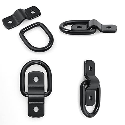 12 Pack D-Ring Tie Downs, 1/4" Anchor Lashing Ring for Loads on Trailers | RV Campers Vans ATV SUV Boats Motorcycles etc Vehicles, Heavy Duty Tie Down with Mounting Bracket - color: Black