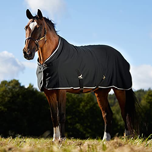 HORZE Moisture-Wicking Secure-Fit Soft Fleece Cooler Horse Blanket or Liner - Black/Beige - 81"