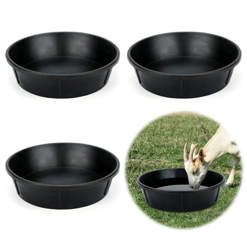 3 Pack Rubber Feed Pan, 3 Gallon Horse Feed Bucket, Rubber Bowl | 12 Quart / 3 Gallon Capacity, 43 cm Diameter, Feed or Water Use, Chicken Dust Bath, Stackable Storage, Pigs and Goats - color: Black-4Quart, size: 12Quart
