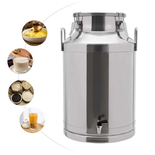 Stainless Steel Sealed Milk Barrel with Spigot，60L/15.85Gallon Large Milk Bucket Wine Can Pail Tote Tank with Sealed Lid & Handle for Milk Wine Oil Liquid Tranport Storage Container - size: With Spigot