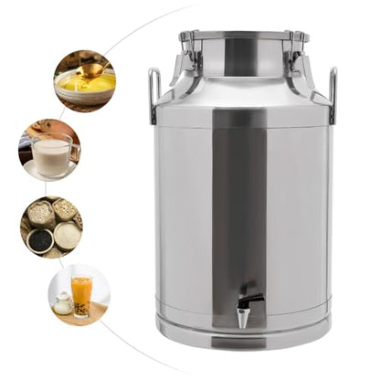 Stainless Steel Sealed Milk Barrel with Spigot，60L/15.85Gallon Large Milk Bucket Wine Can Pail Tote Tank with Sealed Lid & Handle for Milk Wine Oil Liquid Tranport Storage Container - size: With Spigot