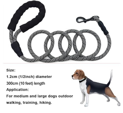 MayPaw Heavy Duty Rope Dog Leash, 3/4/6/7/8/10/12/15/20/30 FT Nylon Pet Leash, Soft Padded Handle Thick Lead Leashes for Large Medium Dogs (Black, 1/2" * 10') - color: black, size: 1/2" * 10'