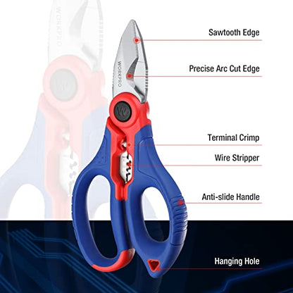 WORKPRO Stainless Electricians Scissors, 6.4" Electrician Shears