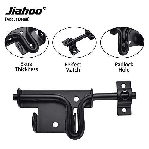 JIAHOO Slide Bolt Gate Latch, Heavy Duty Door Lock with Padlock Hole, Sliding Bolt Latch Hardware for Wooden Fence, Shed Door, PVC Fence, Barn Door, Thickened Steel, Black Finish - style: Slide Bolt Latch