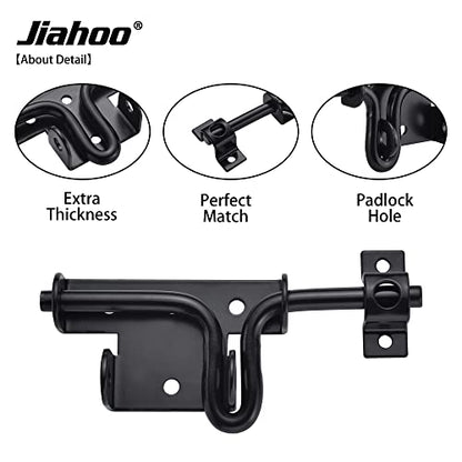 JIAHOO Slide Bolt Gate Latch, Heavy Duty Door Lock with Padlock Hole, Sliding Bolt Latch Hardware for Wooden Fence, Shed Door, PVC Fence, Barn Door, Thickened Steel, Black Finish - style: Slide Bolt Latch