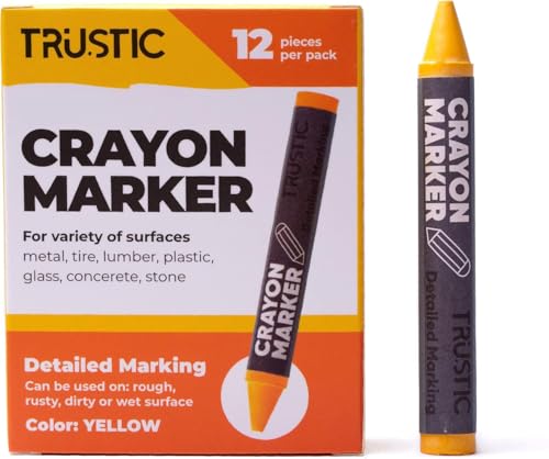 Lumber Crayon for Wood, Metal, Glass, Tire Paint Marker Crayons - Wax Pencils for Labeling on Any Surface - Construction Chalk Pen for Industrial and Craft Use 4 x 1/2", Pack of 12 (Yellow) - color: Yellow