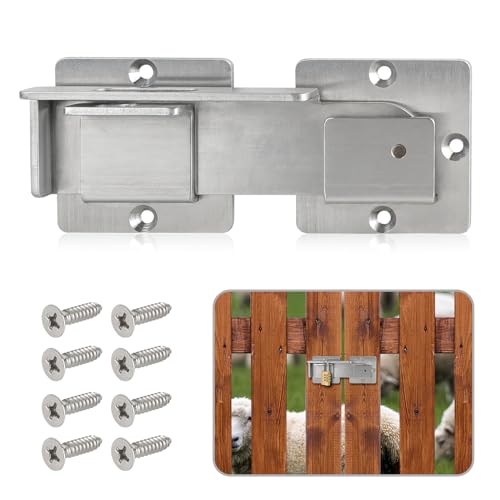 Double gate Latch with Padlock Holes, gate Latch for Wooden Fence,4mm Heavy Duty gate Latch,Adjustable barn Door Latch for Sliding and Swing Open Door