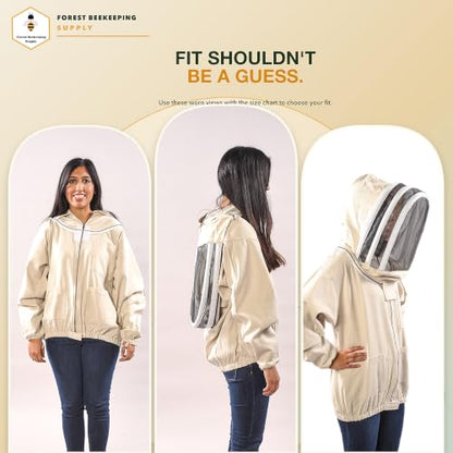 Canvas Bee Jacket, Fencing Veil Hood & Gloves | Brass zippers, elastic waist and cuffs, thumb straps and 3 utility pockets - size: Small