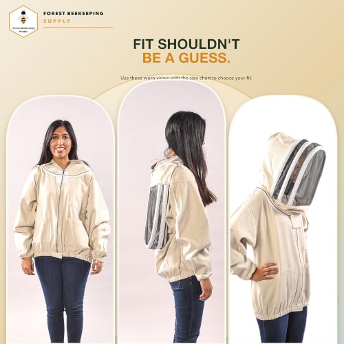 Canvas Bee Jacket, Fencing Veil Hood & Gloves | Brass zippers, elastic waist and cuffs, thumb straps and 3 utility pockets - size: X-Large