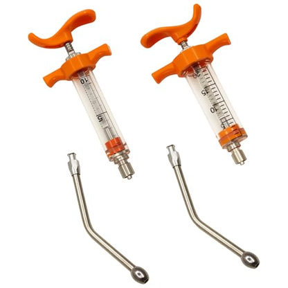2Pcs Reusable Goat Drench Syringe with 2 Detachable Metal Drench Nozzles