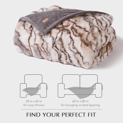 EverGrace Faux Rabbit Fur Bubble Throw Blanket, 60"x80", Beige & Gray - color: Marble Beige & Grey Chocolate, size: 60"x80"