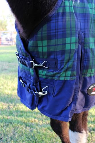 Challenger 600D Horse Turnout Waterproof 300 GMS Fill Plaid Winter Blanket Coat 21EE08 - color: Navy Green Plaid, size: 84 inches