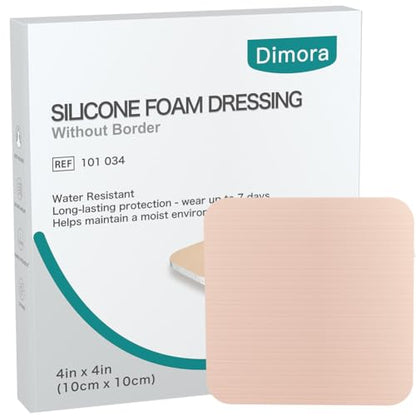 Dimora Silicone Foam Dressing Without Border 4"x 4" Highly Absorbent Adhesive Wound Bandage Cuttable Pads for Wound Care 5 Pack - size: 4x4 Inch (Pack of 5)