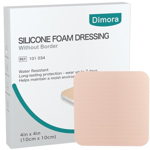 Dimora Silicone Foam Dressing Without Border 4"x 4" Highly Absorbent Adhesive Wound Bandage Cuttable Pads for Wound Care 5 Pack - size: 4x4 Inch (Pack of 5)